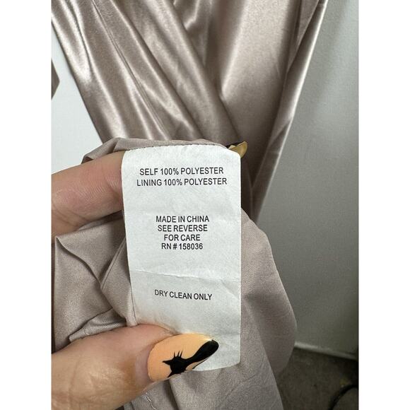 NWT Birdy Grey Monica Halter Satin Taupe Bridesmaid Formal Party Glam Maxi Gown - Picture 10 of 10